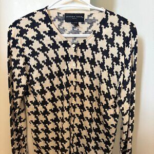 August Silk Houndstooth Cardigan, 100% Silk, Medium